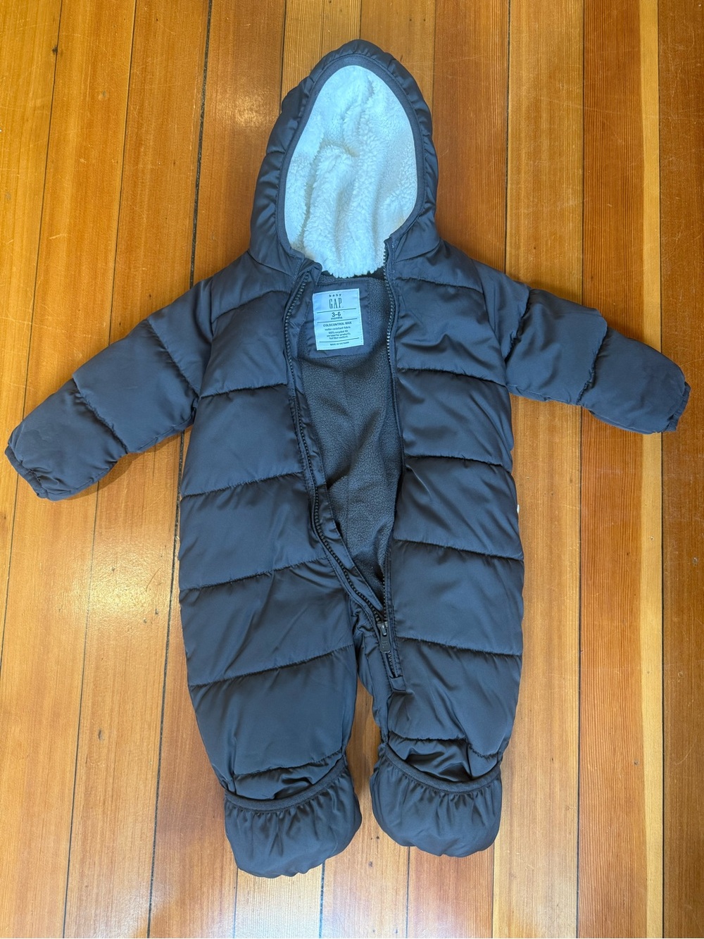 GAP Dark Grey Quilted Hooded Baby One-Piece Snowsuit